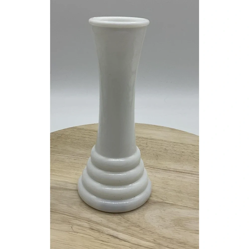 Vintage White Ceramic Bud Vase Tiered‎ Ring Pedestal Base Modern Home Decor